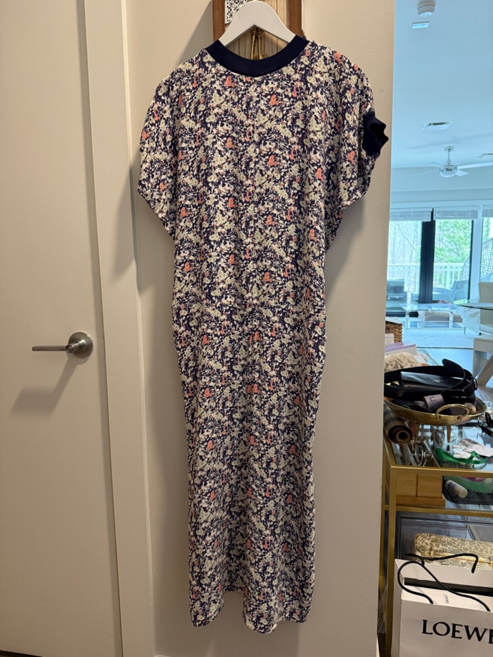 COS Navy Knit-Trim Floral Top